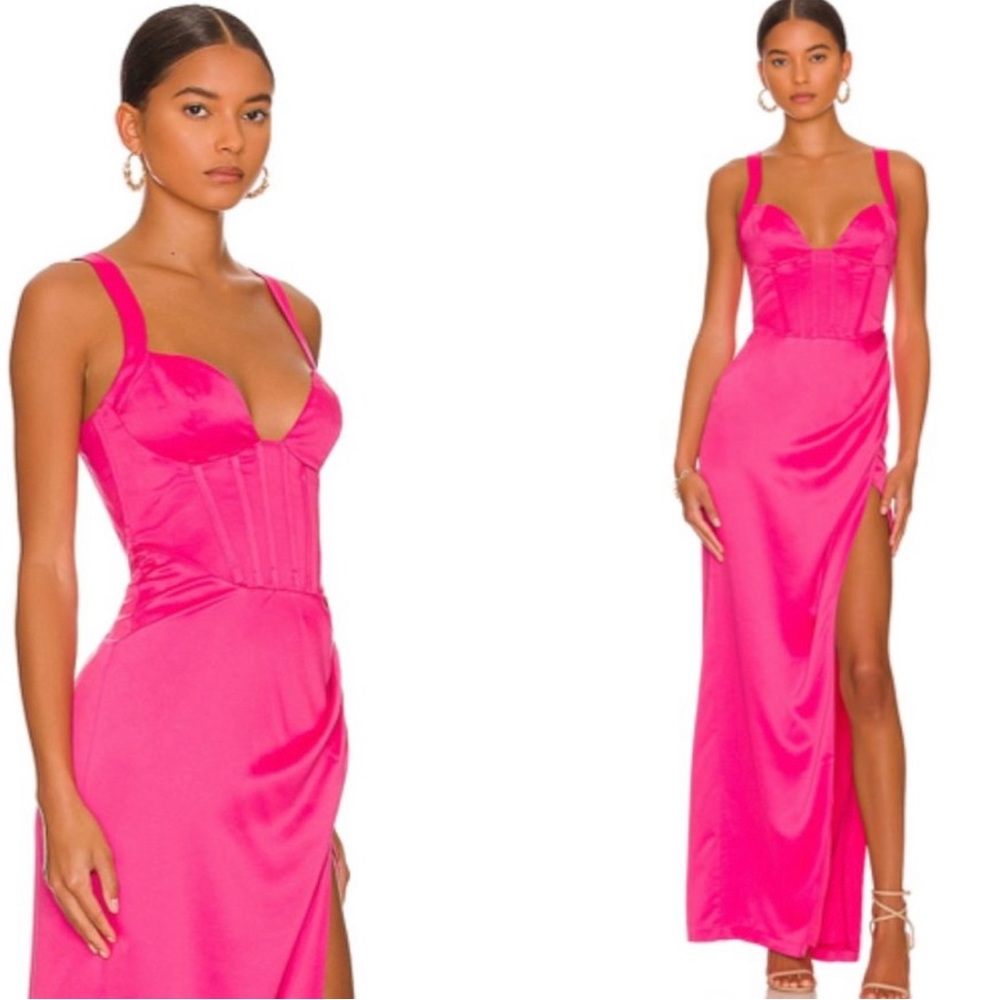 NBD | NEW Elodie Satin Corset Formal Maxi Dress in Barbiecore Hot Pink Size S